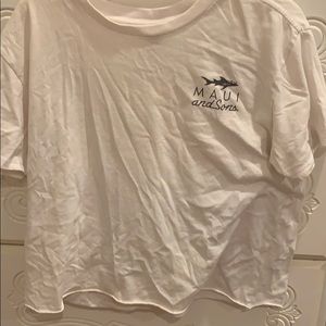 Maui and Sons White T with shark design on back